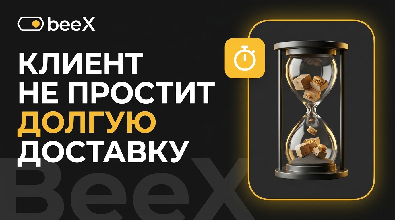 Курьер на электросамокате с заказом еды спешит к двери клиента